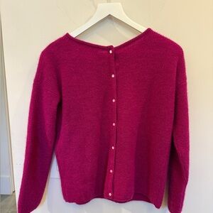 Sézane Magenta Button-Back Mohair Cardigan